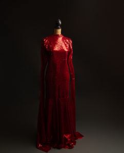 Red sequin maternity gown