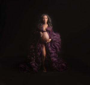 Purple maternity gowns in charlotte photographer studio