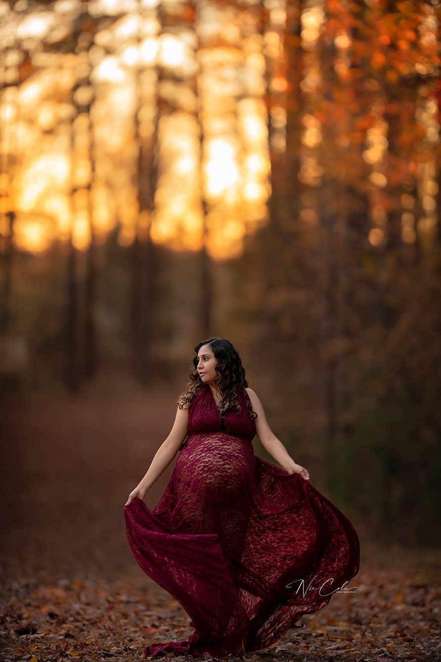 maternity session in woods during winter session