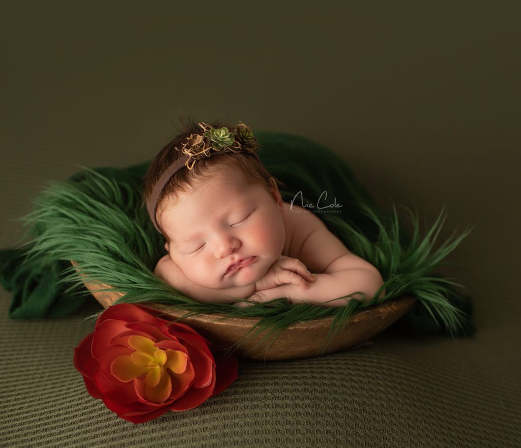 newborn at baby photoshoot in bowl